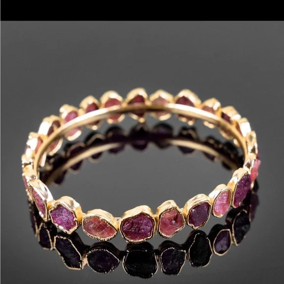 Handmade Natural Tourmaline Rough Gemstone Rose Gold Polished Bangle Bracelet